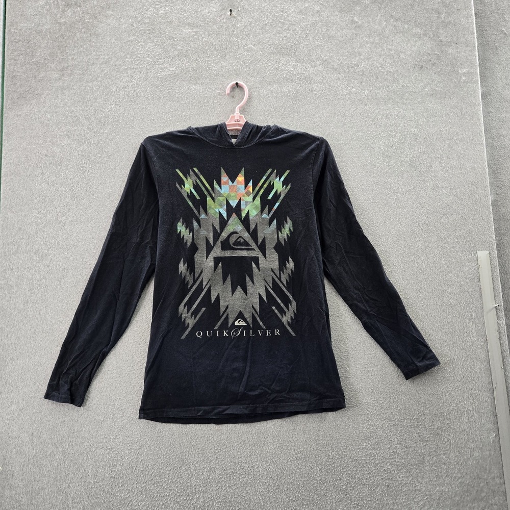 Quiksilver Men Shirt M‎ Black Graphic Geometric Eye Long Sleeve Logo